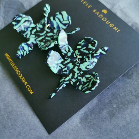 Lele Sadoughi Small Paper Lily Green Earrings fashion - Picture 3 of 5